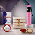 Raksha Bandhan Gift Combo – Lotus Rakhi Diamond Water Bottle 1000ml Pack of 7