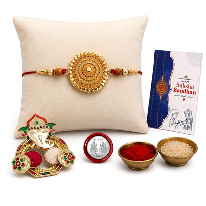 Multicolor Round Rakhi Combo for Bhaiya Bhai with Shri Ganesh Thali | Pack of 5