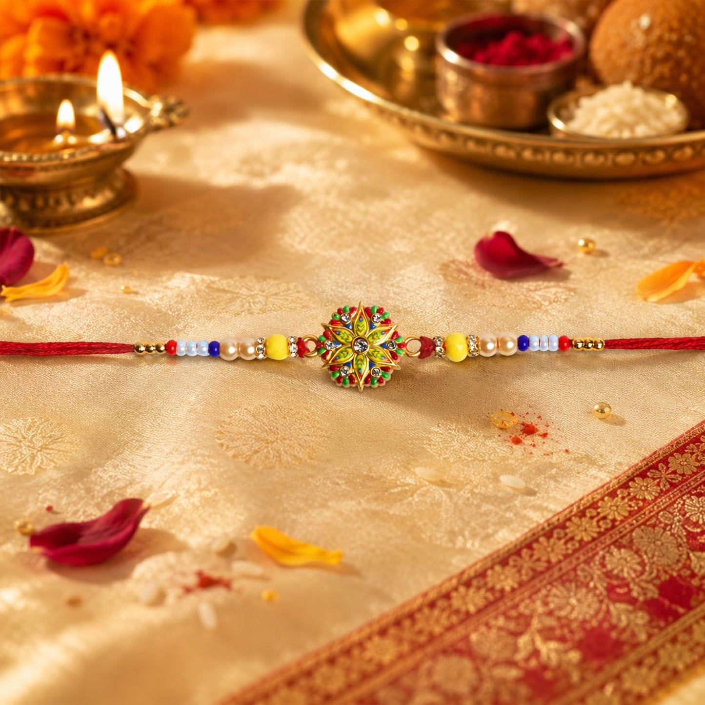 Rakhi with Chocolate for Brother (Set of 7), Raksha Bandhan Festival Celebration Combo with Floral, Bansuri & Bird Shape 6