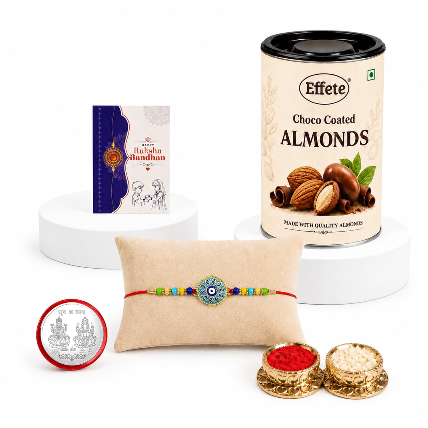 Evil Eye Rakhi Combo - Raksha Bandhan Gift with Choco Almonds 96gm, Pack of 5 | Rakhi Gift