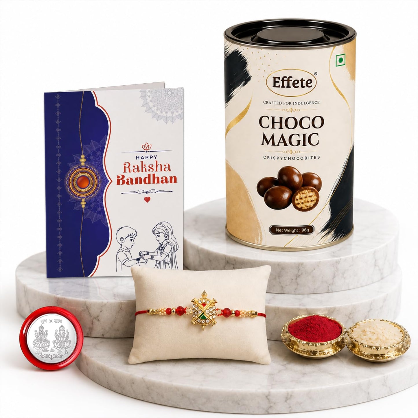 Turtle Rakhi for Brother with Chocolate Magic 96gm, Roli Tikka & Card - Pack of 5