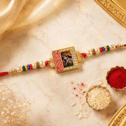Radha Krishna Rakhi Traditional Square Centerpiece for Brothers (10pcs)