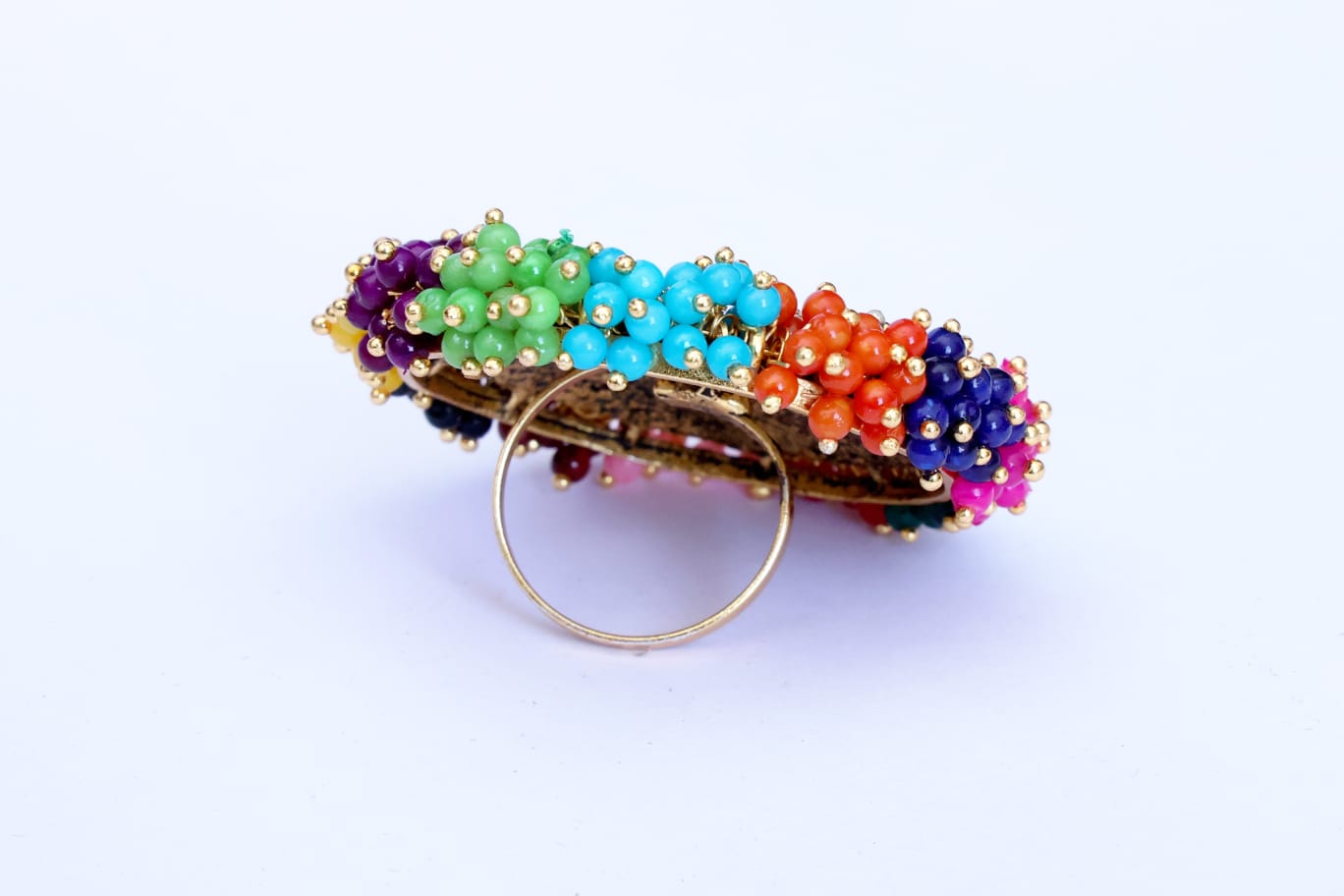 Fashion Multi Colour Guchha Alloy Gold Plated Wedding Ring For Girls And Women