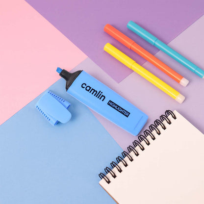 Camlin Blue Highlighter Pack – Smooth & Bright No-Smudge Chisel Tip (Box of 10)