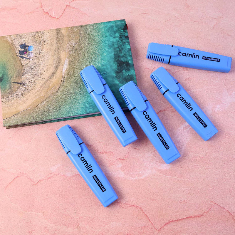Camlin Blue Highlighter Pack – Smooth & Bright No-Smudge Chisel Tip (Box of 10)