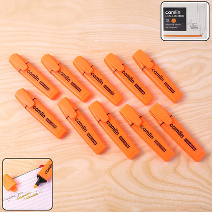 Camlin Orange Highlighter Pack – Smooth & Bright No-Smudge Chisel Tip (Box of 10)