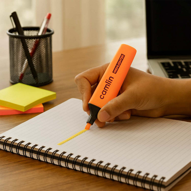 Camlin Orange Highlighter Pack – Smooth & Bright No-Smudge Chisel Tip (Box of 10)