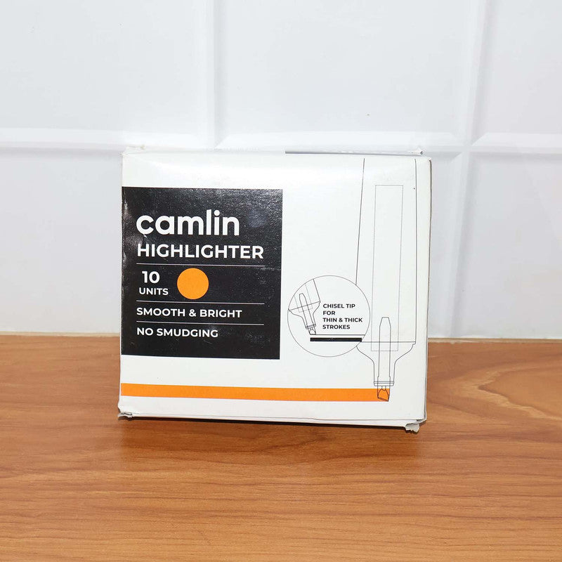 Camlin Orange Highlighter Pack – Smooth & Bright No-Smudge Chisel Tip (Box of 10)