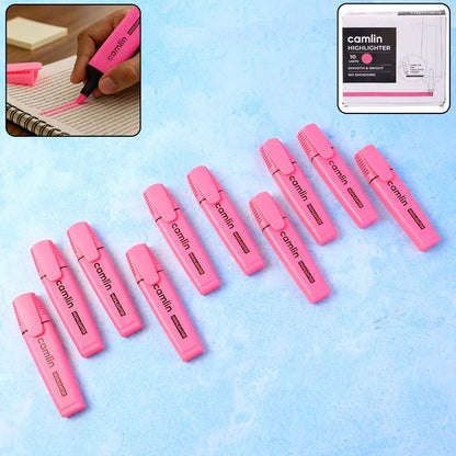 Camlin Pink Highlighter Pack – Smooth & Bright No-Smudge Chisel Tip (Box of 10)