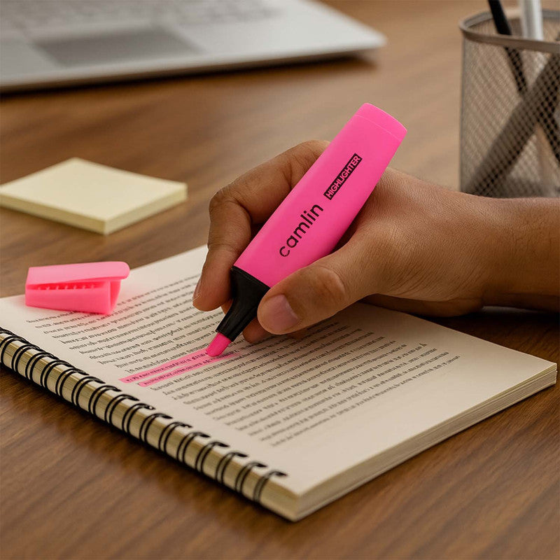 Camlin Pink Highlighter Pack – Smooth & Bright No-Smudge Chisel Tip (Box of 10)