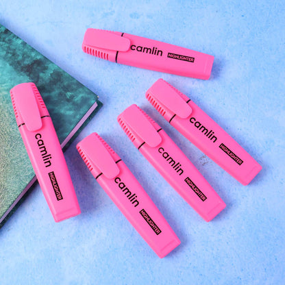 Camlin Pink Highlighter Pack – Smooth & Bright No-Smudge Chisel Tip (Box of 10)