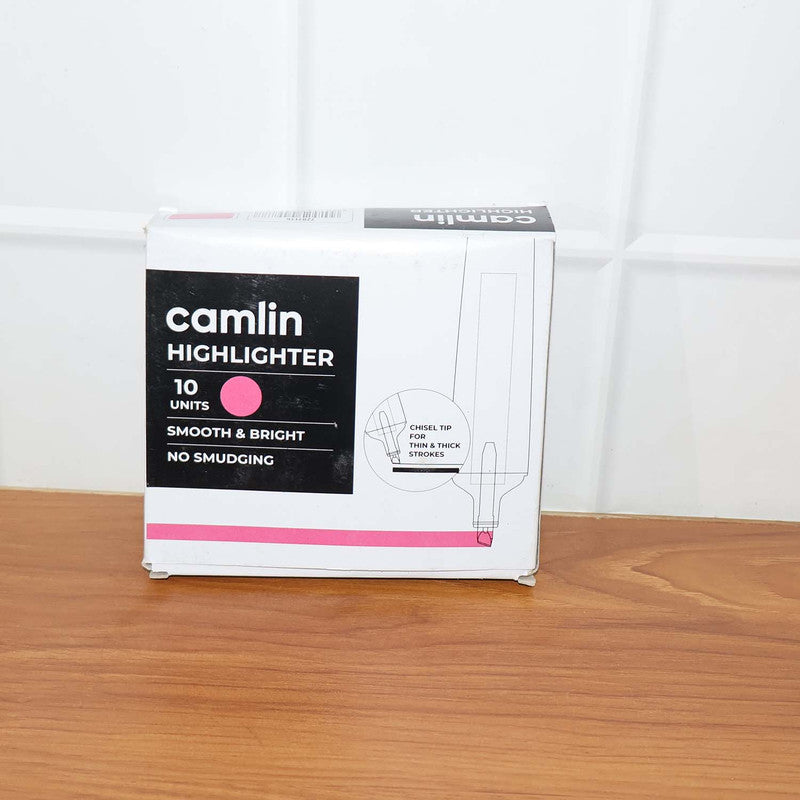 Camlin Pink Highlighter Pack – Smooth & Bright No-Smudge Chisel Tip (Box of 10)