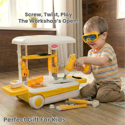Side view of Aditi big plastic luxury tool trolley kit for kids