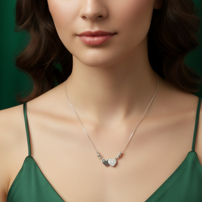 Silver plated Double Heart Pendant Necklace in Sterling For women and girls
