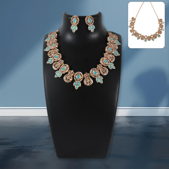 Sky Blue and White Diamond Necklace Set