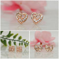Rose Gold Plated Stud Earrings Set – Heart, Bow & Floral Trio