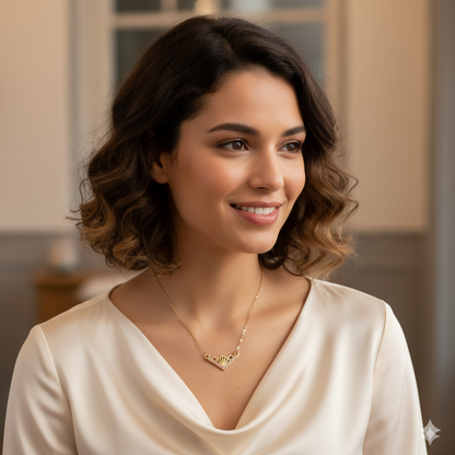 Art Deco Sunburst Gold Necklace with Pink AD For women and girls