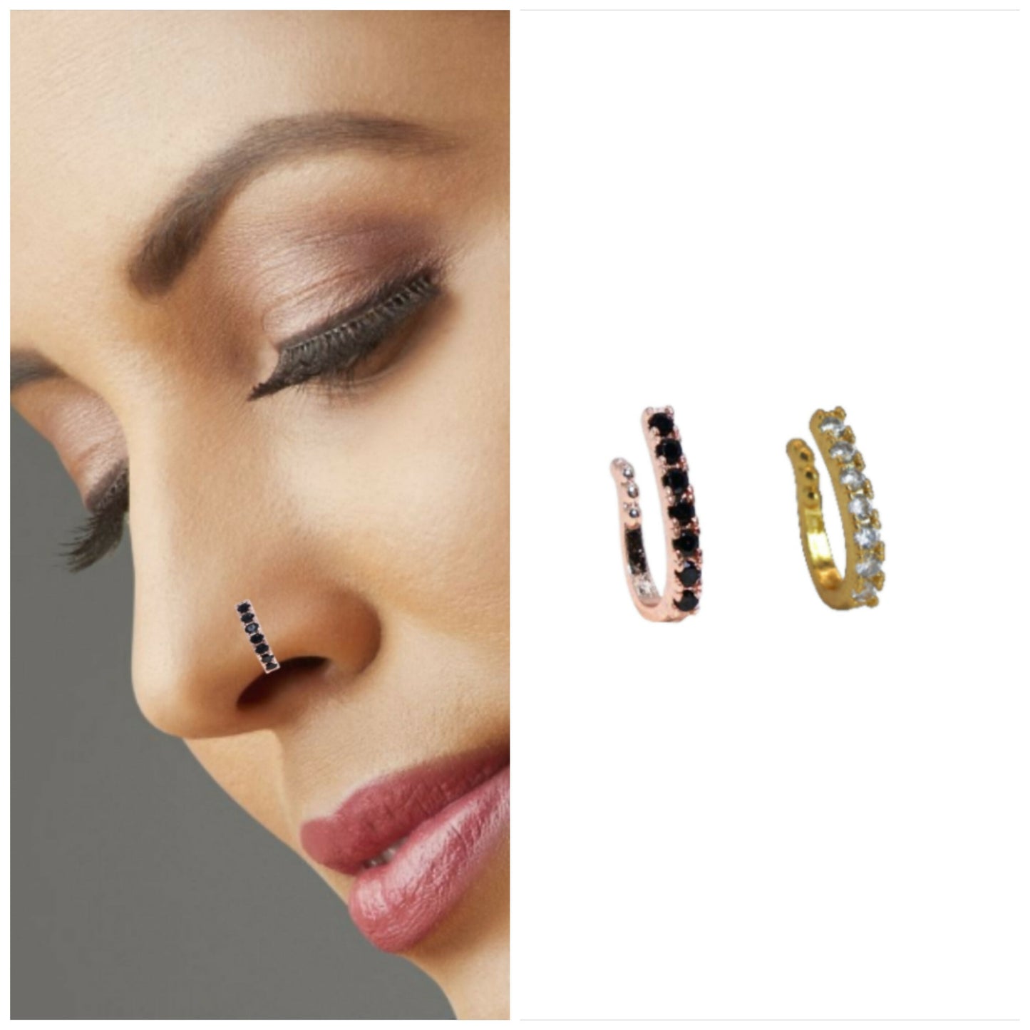 Assorted Pave & Floral Fake Nose Ring Combo Pack Combo Pack of 2