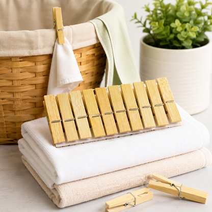 Bamboo Cloth Clips – Heavy Duty Wooden Pegs (10 Pcs) | BathNova