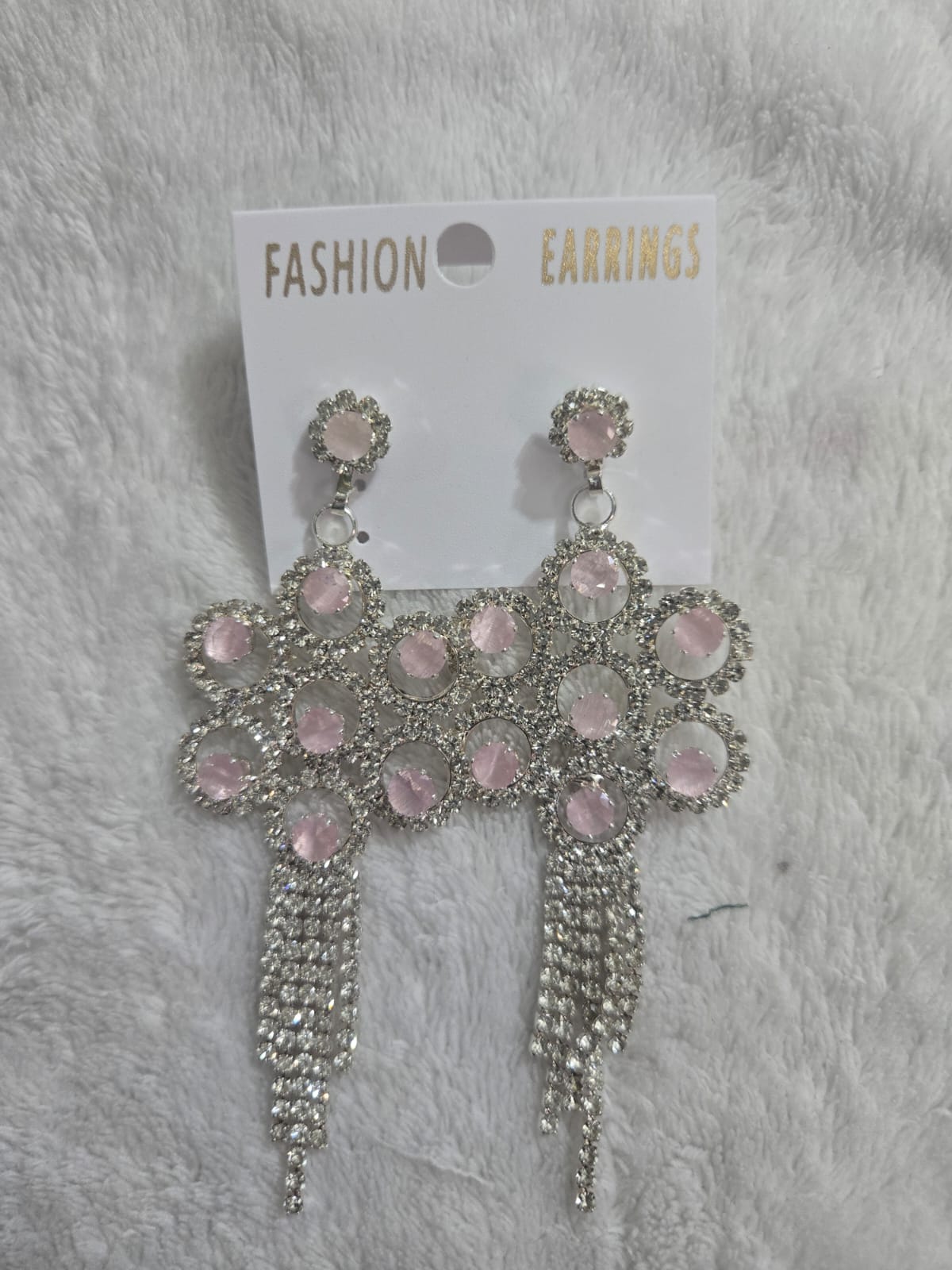 Women's Pink Stone Silver-Tone Statement Dangle Earrings for Party & Festive Wear