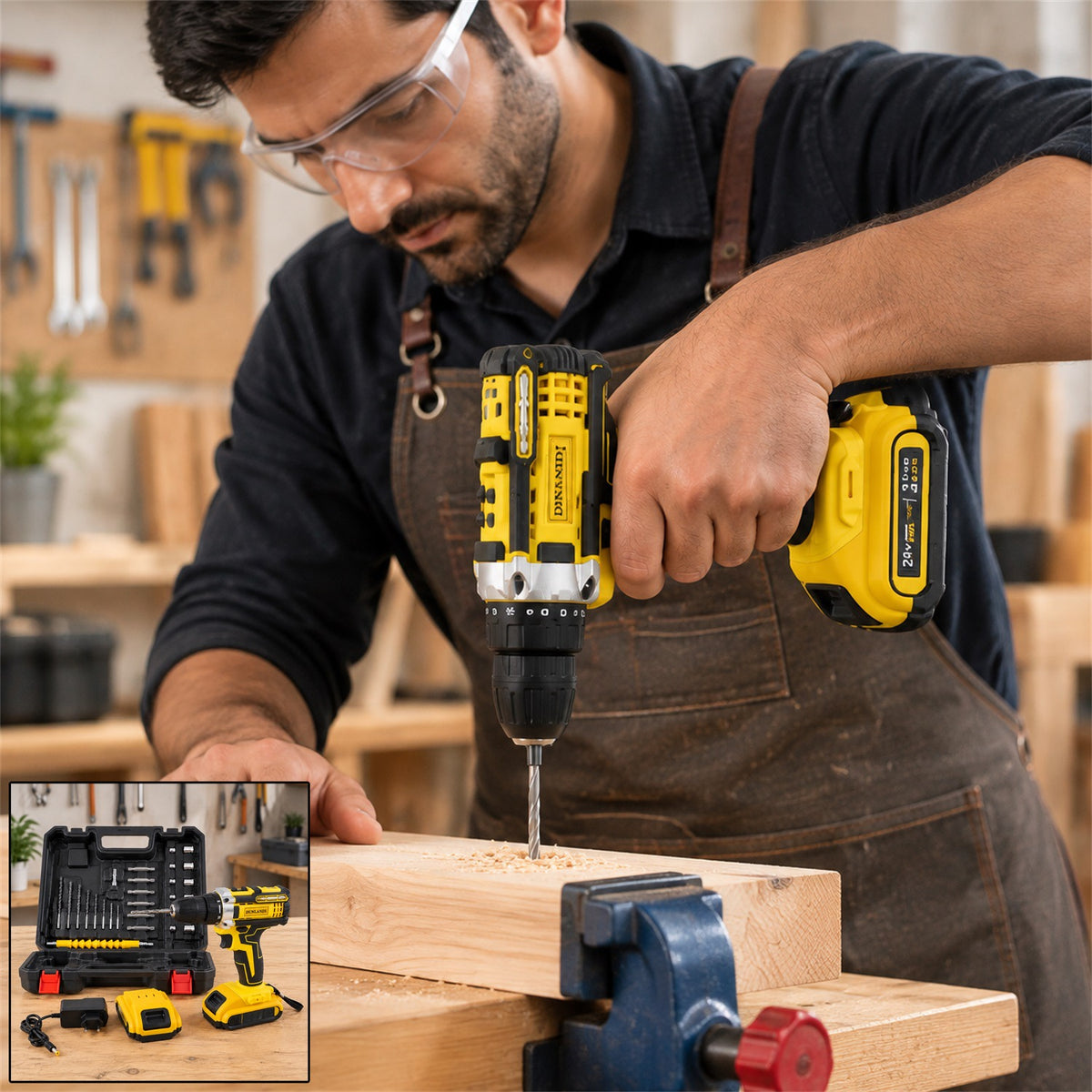 Cordless Drill Machine Kit 20V with 2 Batteries, Charger and Bits Case (1 Set)