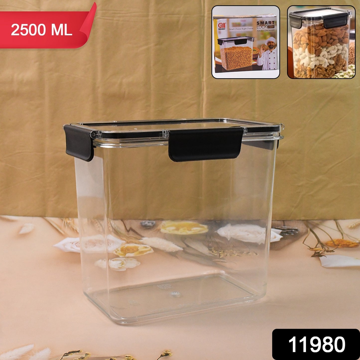 Food Storage Container Airtight Plastic Container with Easy Snap Lids (2500ml / 1 Pc)