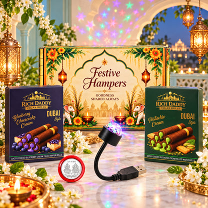 USB Star Galaxy Light & Blueberry Cheesecake + Pistachio Wafer Rolls Festive Gift Hamper