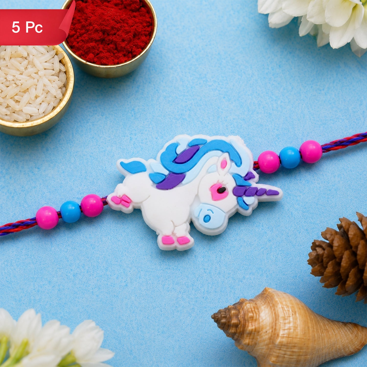 Unicorn Charm Kids Beaded Traditional Rakhi for Brother (5pcs)