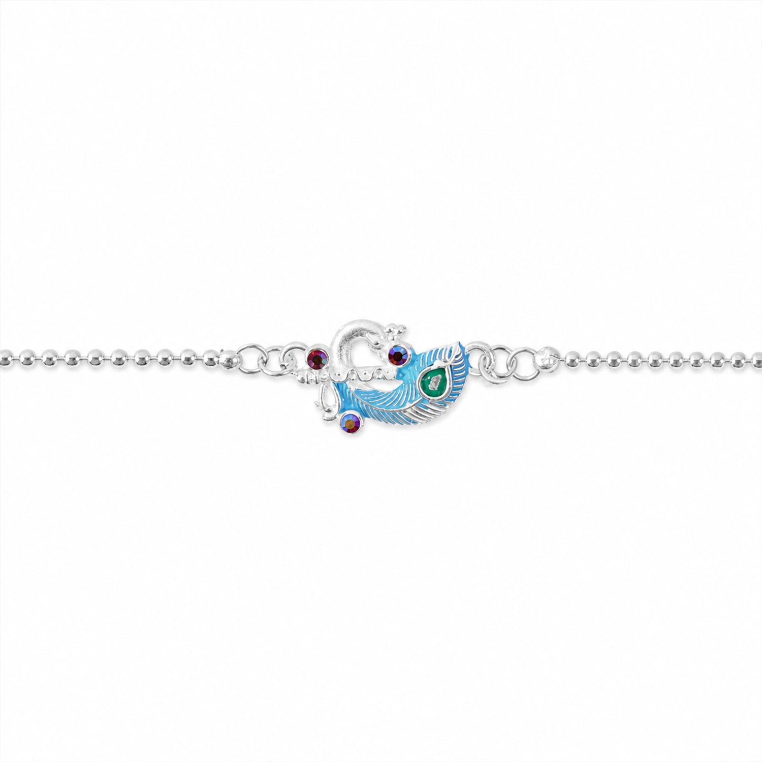 Silver Peacock Enamel Bracelet Elegant Festive Accessory for Raksha Bandhan (5pcs)