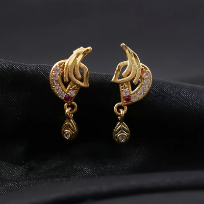 Luxury Curved Gold Earrings With Sparkling Stone Inlay And Elegant Drop Design