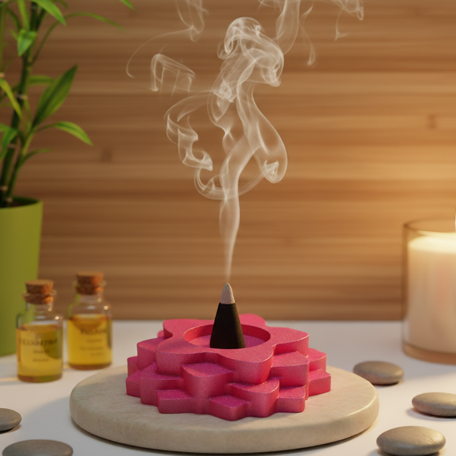 Flower 4-Step Decorative Diya Multi-Purpose Tealight Candle Holder, Dhoop Cone Stand, Pooja Diya & Mini Planter(Red, Rose Gold, Metallic Pink)