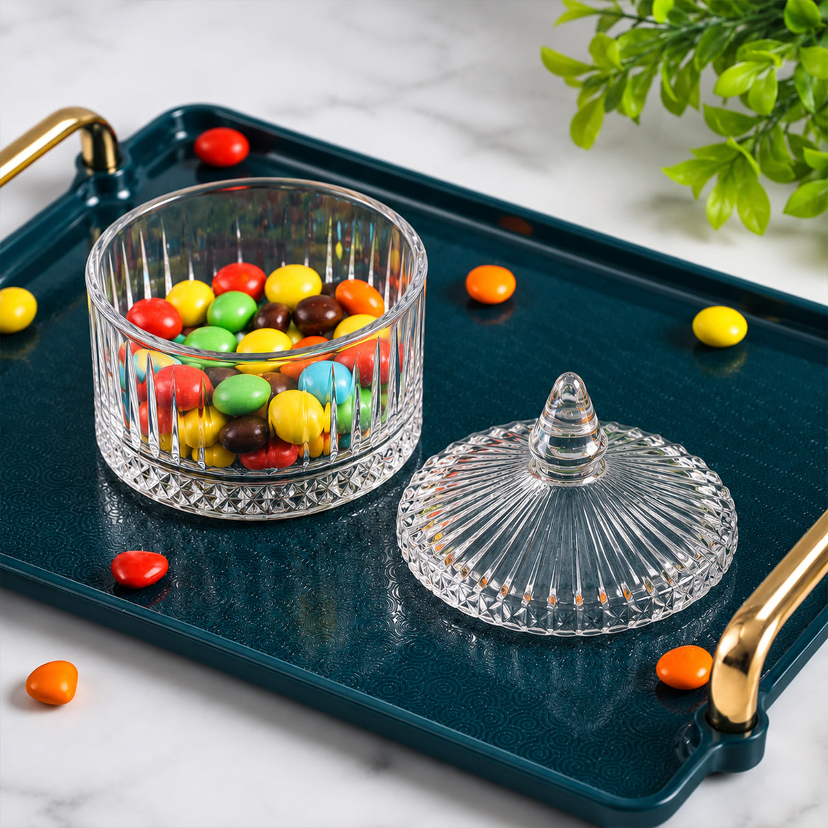 Decorative Glass Candy Jar with Patterned Lift-Off Lid (240 ml, 1 Pc)