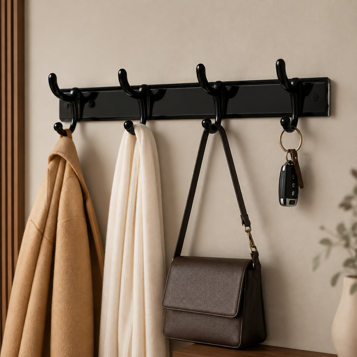 Wall Mount Coat Hanger – 4 Hooks, Damage-Free Eco Adhesive | GlimmerHome
