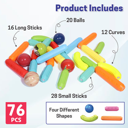 Closeup of magnetic rods and balls from Montessori Magnetic Building Blocks set
