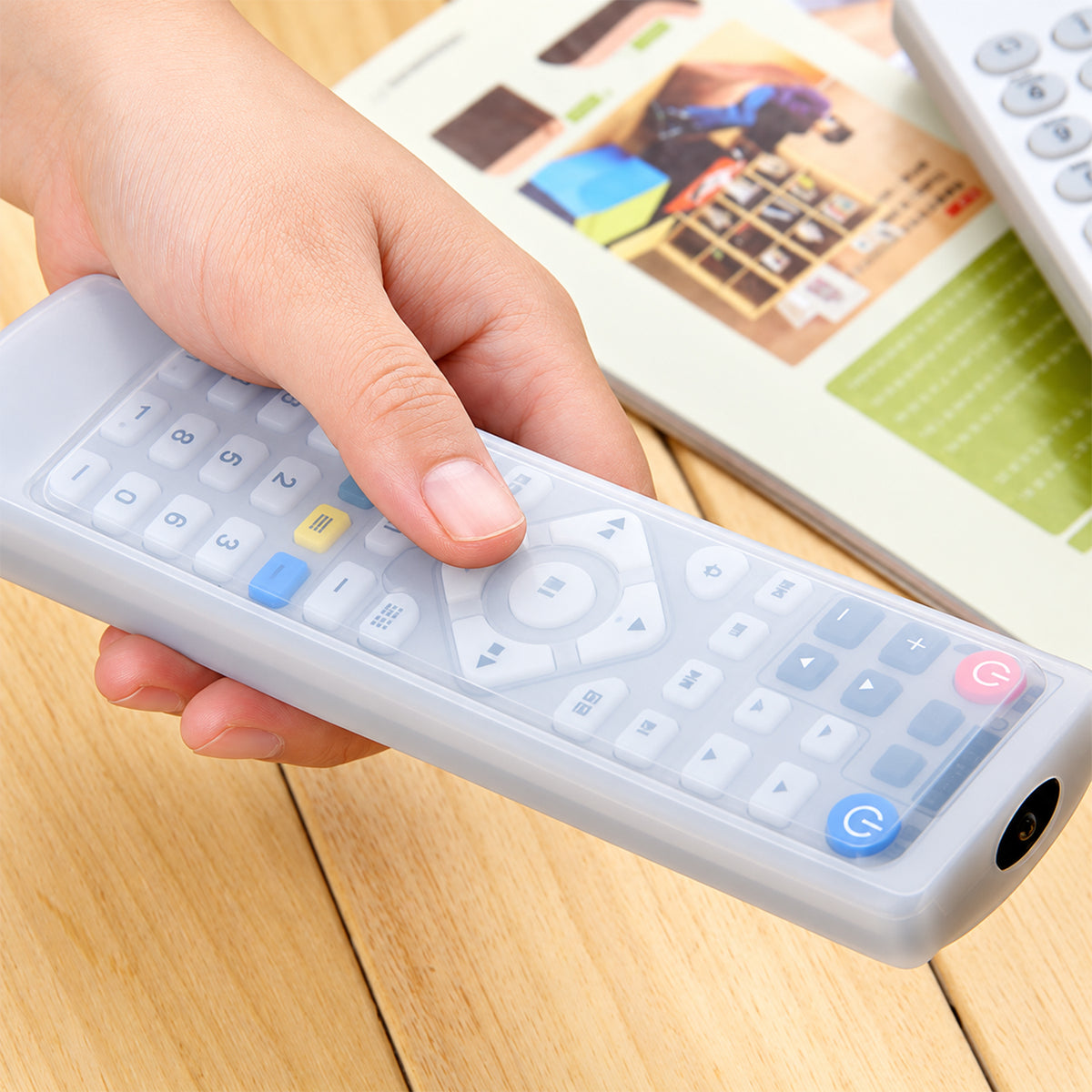 Large silicone remote control cover - remote in use