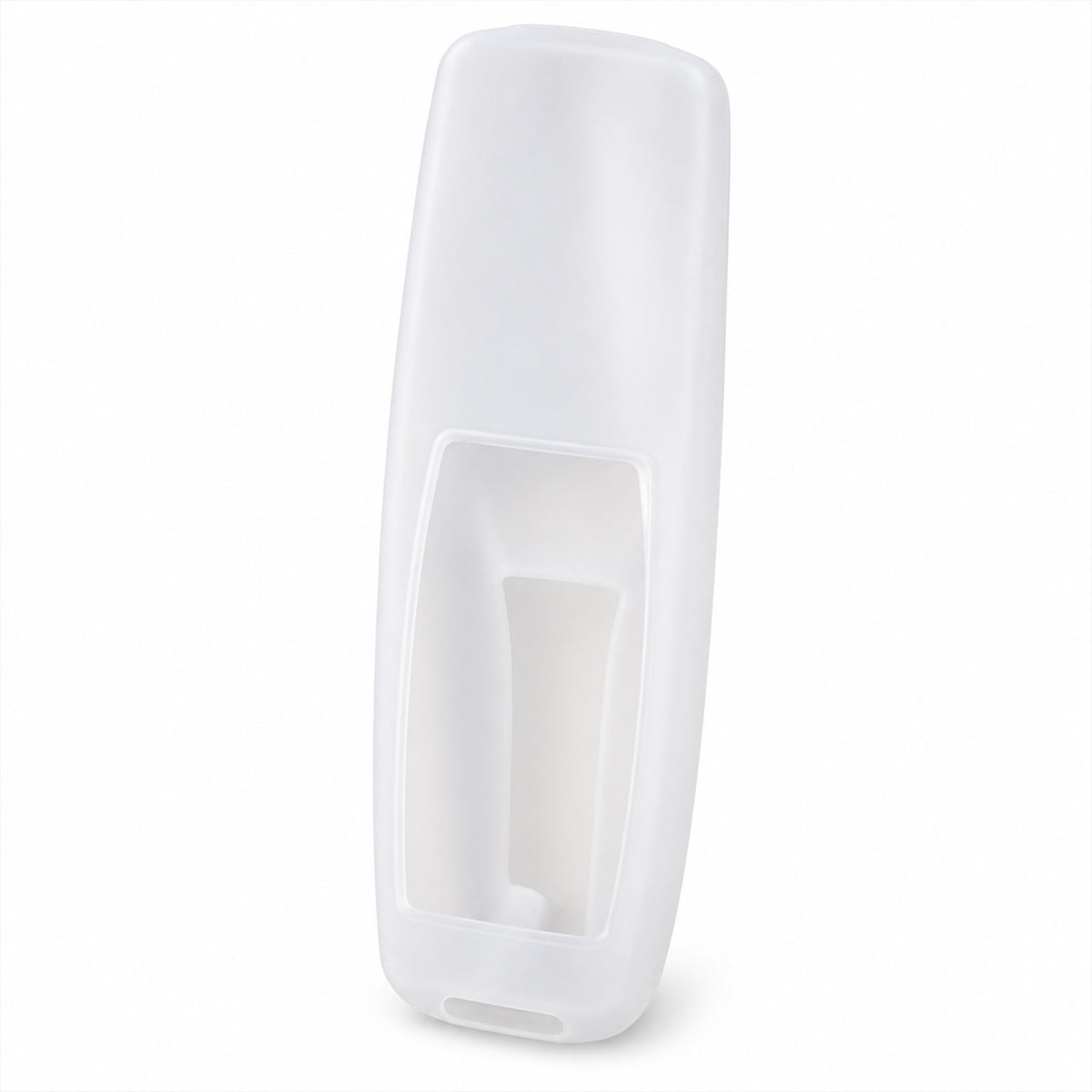A translucent white silicone remote cover is displayed vertically on a plain white background.