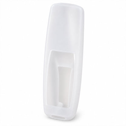 A translucent white silicone remote cover is displayed vertically on a plain white background.