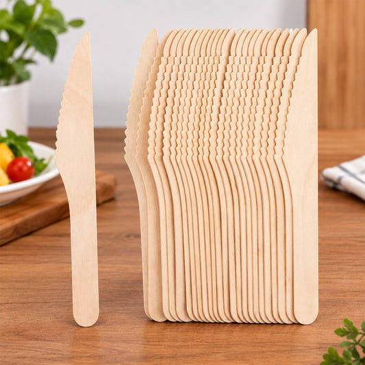 Wooden Knife – 165mm Smooth, Eco-Friendly Cutlery 30 Pcs Pack