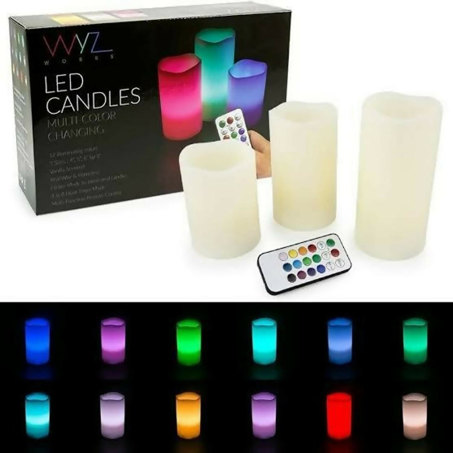Premium Multi-Color Changing LED Flameless Candles with Remote Control – Set of 3 Battery Operated Pillar Candles with 12 Color Modes, Timer Function & Realistic Glow – Home Décor, Parties, Festivals & Gifting