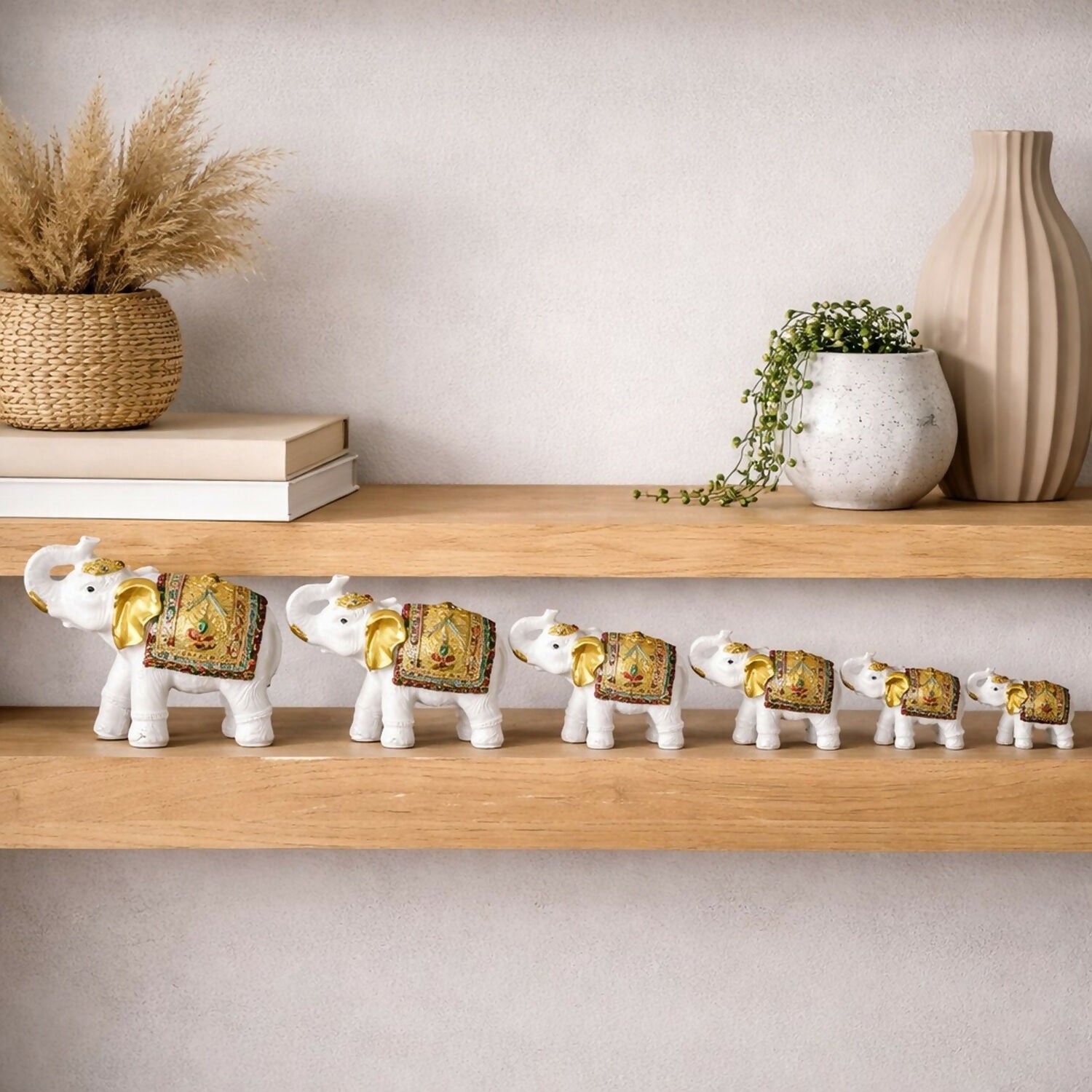 White Elephant Showpiece Set for Home Décor, Lucky Elephant Figurines