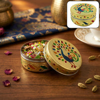 Premium Handicraft Decorative Stainless Steel Storage Box with Multicolor Peacock Design Lid