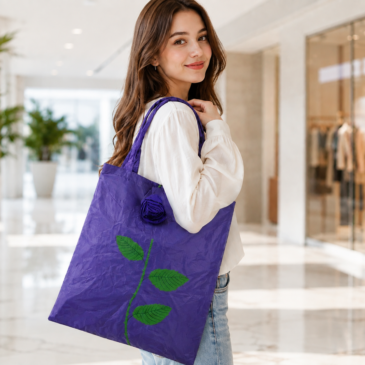 Foldable Shopping Bag – Rose Design Reusable Eco Tote | Organivo