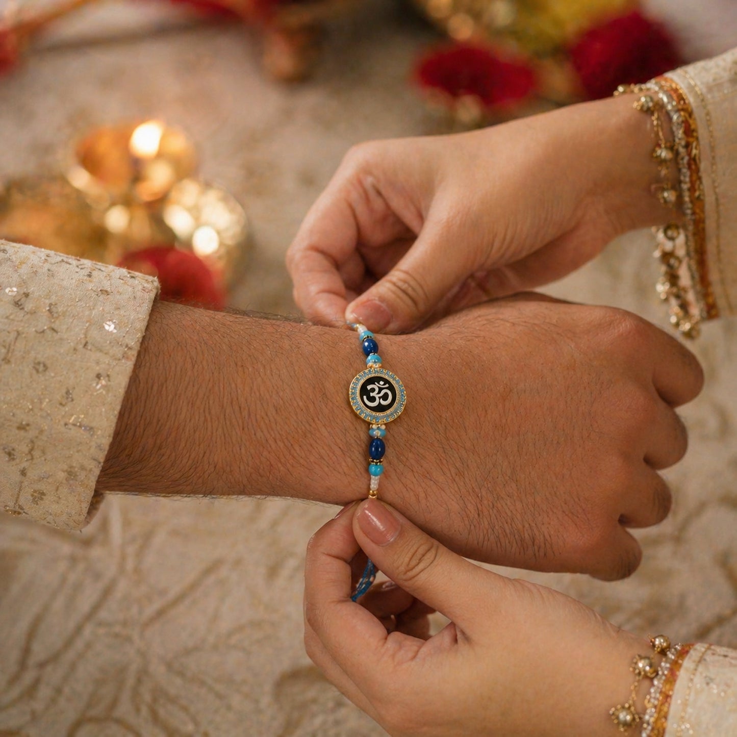Om Symbol Rakhi Elegant Beaded Design for Raksha Bandhan (5pcs)