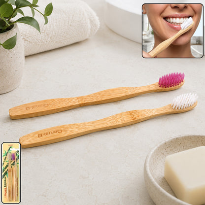 Women Bamboo Toothbrush Set Soft Bristles Eco Friendly Biodegradable (2 Pc)