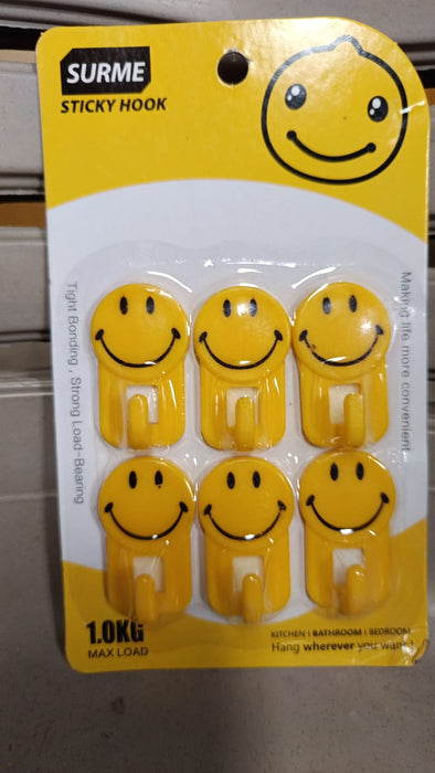 604 Plastic Self-Adhesive Smiley Face Hooks, 1 Kg Load Capacity (6pcs)