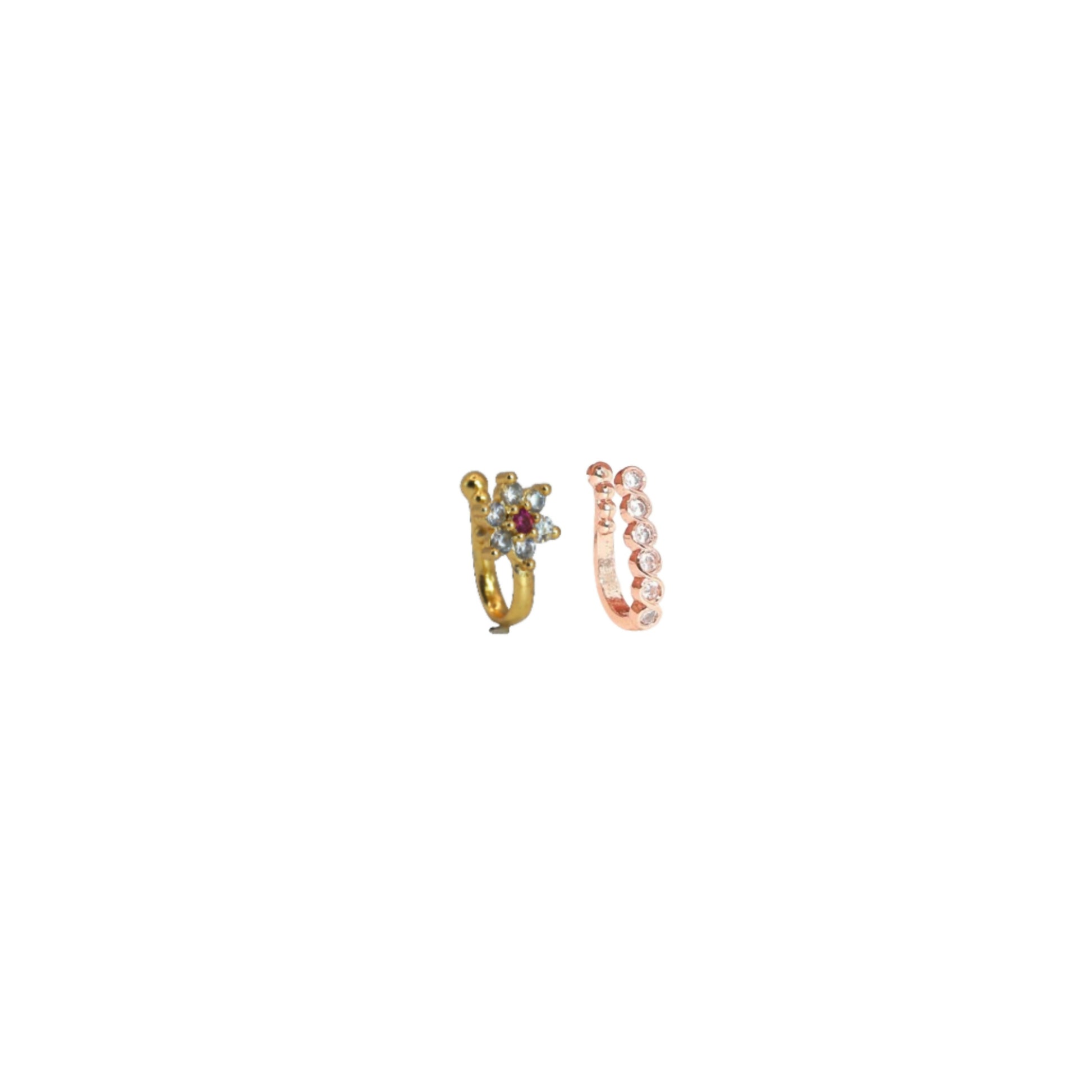 Rose Gold CZ Nose Cuff Set (2) | Non-Piercing Nath Jewelry