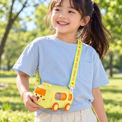 Bus Shape Water Bottle with Straw, Flip Lid and Shoulder Strap (1 Pc)