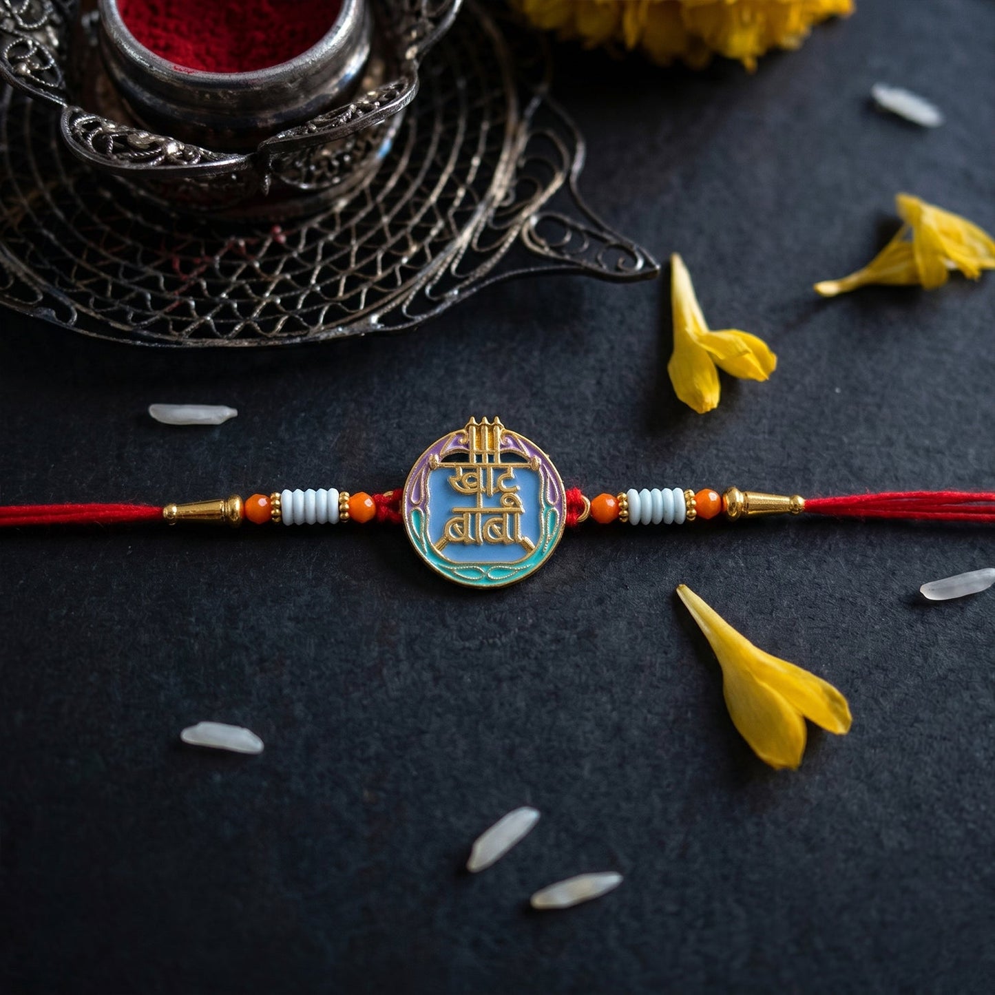 Colorful Rakhi with Beads & Religious Symbol for Brothers (5pcs)