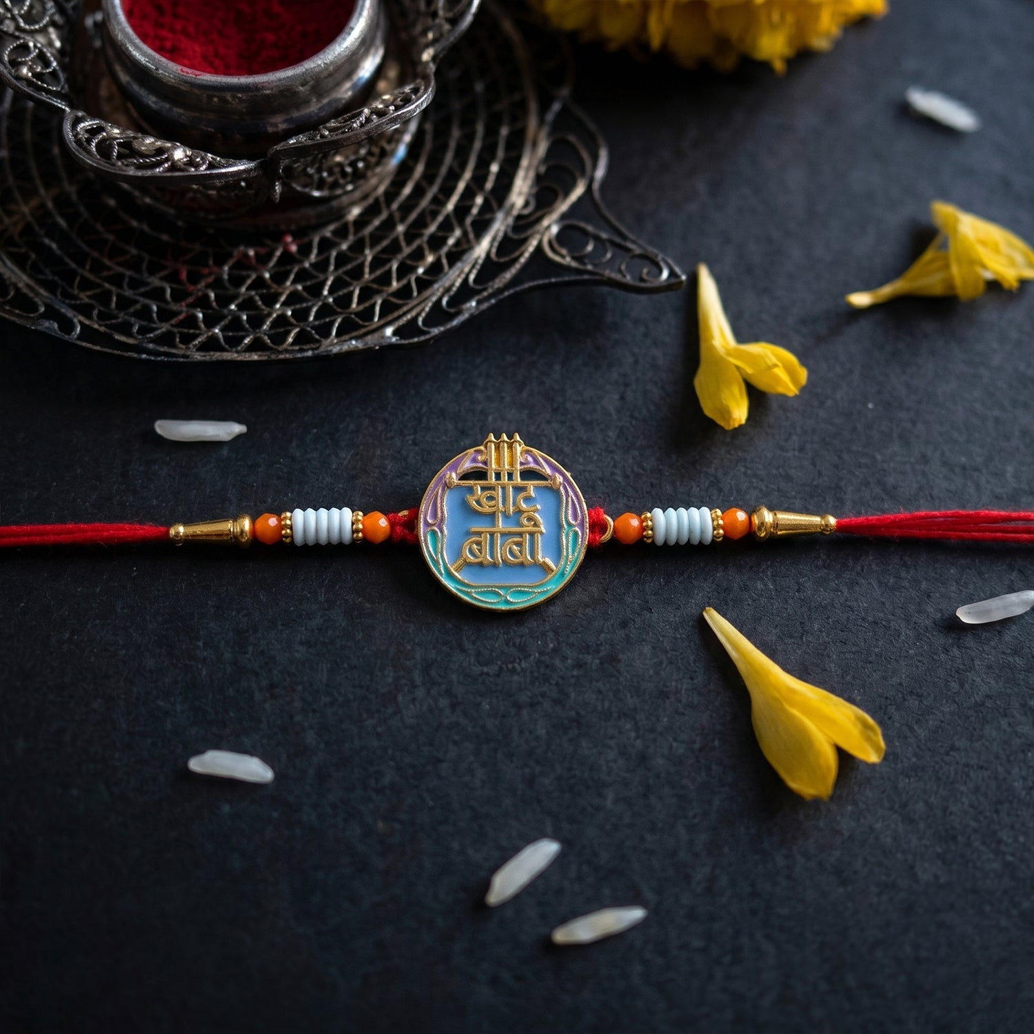 Colorful Rakhi with Beads & Religious Symbol for Brothers (5pcs)
