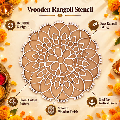 Round Floral Rangoli Stencil Board for Door Entrance and Festive Decoration